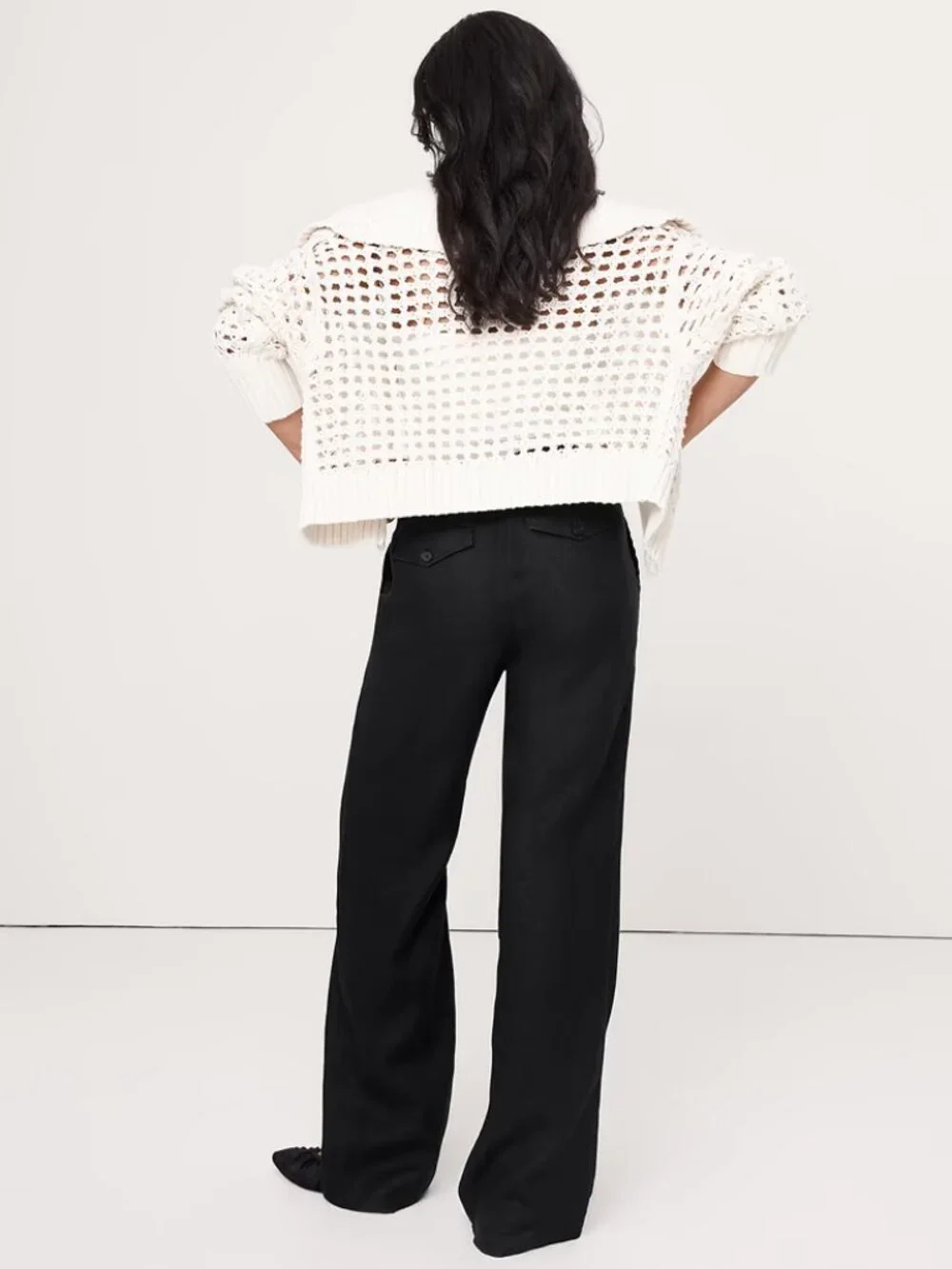 NWT Banana Republic M Black The Everyday Wide Leg Pant in Linen Lightweight